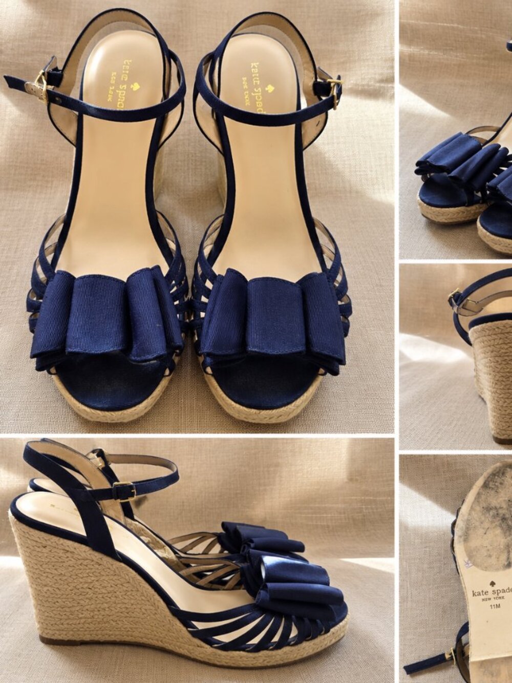 Kate Spade New York Navy Blue Bow Espadrille Wedge Sandals Women's 11M